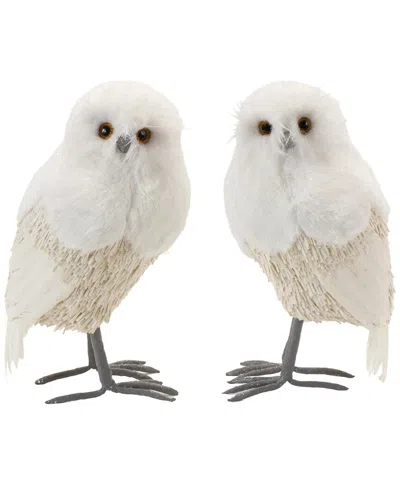Melrose International Set Of 2 Winter Owl Decor In White