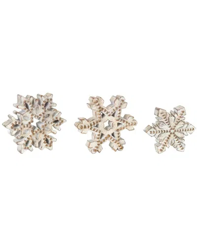 Melrose International Set Of 3 Beaded Wood Design Snowflake Decor In Brown