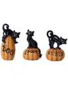 Melrose International Set Of 3 Black Cat On Pumpkin Figurine In Black