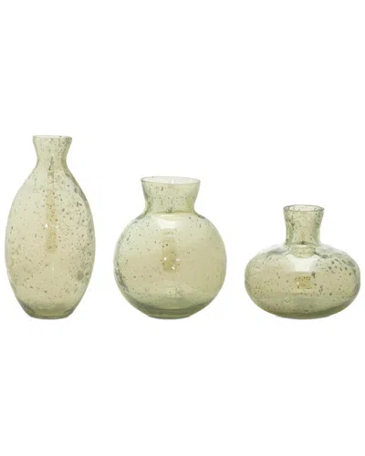 Melrose International Set Of 3 Bubbled Glass Bud Vase In Neutral