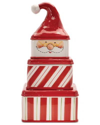Melrose International Set Of 3 Ceramic Stacking Santa Character In Multi