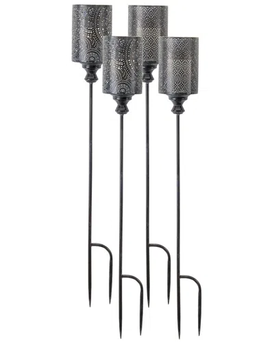 MELROSE INTERNATIONAL MELROSE INTERNATIONAL SET OF 4 BLACK PUNCHED METAL CANDLE HOLDER GARDEN STAKE