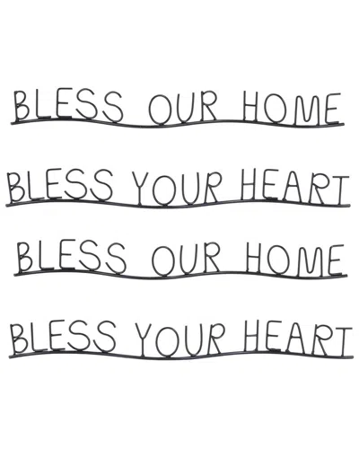 Melrose International Bless Our Home And Heart Sentiment Decor (set Of 4) - Black