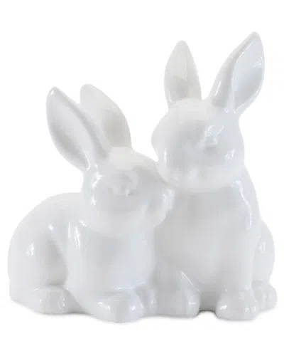 Melrose International Set Of 4 Ceramic Mini Garden Bunny Couple In White