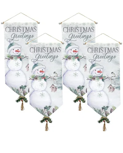 Melrose International Set Of 4 Traditional Christmas Greetings Canvas Banner In White