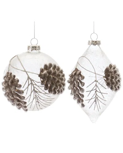 Melrose International Set Of 6 Beaded Glass Pinecone Ornament In White