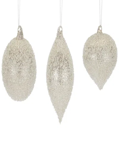 Melrose International Set Of 6 Beaded Glass Tree Ornament In Silver