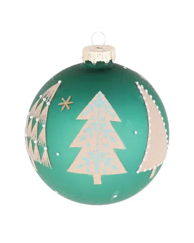 Melrose International Set Of 6 Beaded Pine Tree Ball Ornament In Green