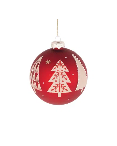 Melrose International Set Of 6 Beaded Pine Tree Ball Ornament In Red