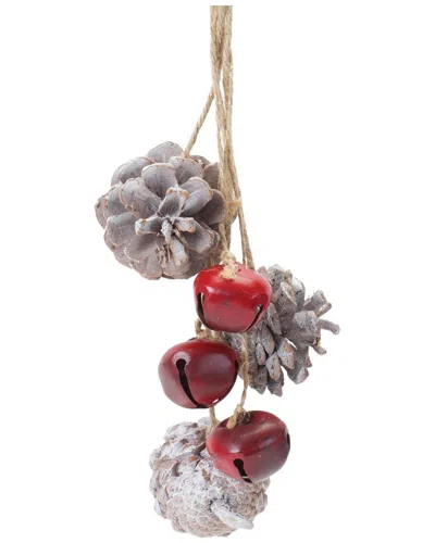 Melrose International Set Of 6 Bell & Pine Cone Drop Ornament In Red