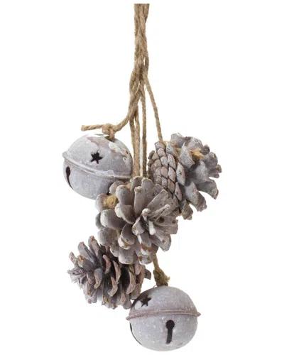 Melrose International Set Of 6 Bell & Pine Cone Ornament In Brown