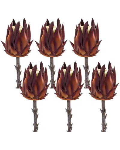 Melrose International Set Of 6 Burgandy Protea Stem In Orange