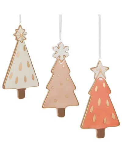 Melrose International Set Of 6 Ceramic Pine Tree Ornament In Multi