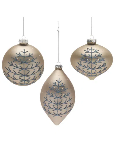 Melrose International Set Of 6 Champagne Glittered Ball Ornament In Neutral