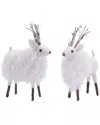 Melrose International Set Of 6 Fluffy Winter Deer Shelf Sitter In White
