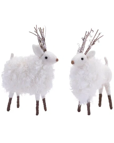Melrose International Set Of 6 Fluffy Winter Deer Shelf Sitter In White