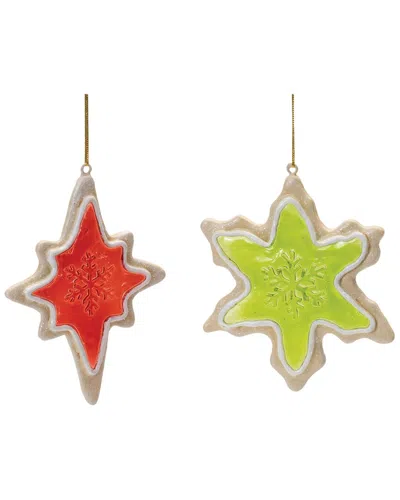 Melrose International Set Of 6 Frosted Cookie Star & Snowflake Ornament In Red