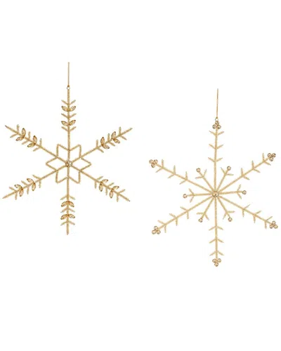 Melrose International Set Of 6 Gold Beaded Metal Snowflake Ornament