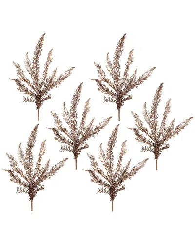 Melrose International Set Of 6 Icy Winter Fern Spray In Brown