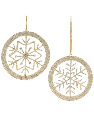 Melrose International Set Of 6 Jeweled Metal Snowflake Ornament In Gold