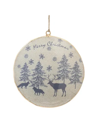 Melrose International Set Of 6 Metal Woodland Animal Merry Christmas Ornament In Blue