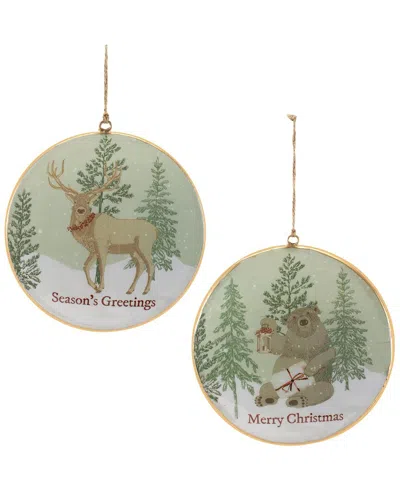 Melrose International Set Of 6 Woodland Christmas Sentiment Disc Ornament In Sand