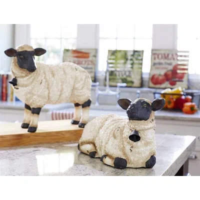 Melrose International Sheep 2 Piece Figurine Set In Cream,black