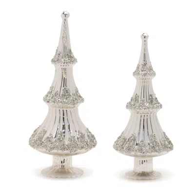 Melrose International Silver Beaded Glass Holiday Tree (set Of 2) - Silver In Neutral