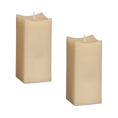 Melrose International Simplux Led Squared Candle With Moving Flame And Remote (set Of 2) - Beige In Neutral