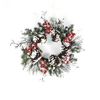 Melrose International Snow Mixed Pine Berry Wreath 20"d - Green