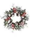 Melrose International Snow Mixed Pine Berry Wreath In Green