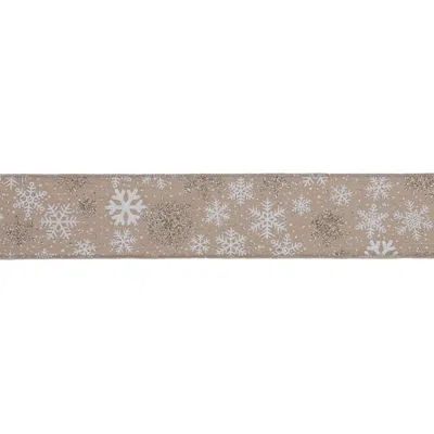 Melrose International Snowflake Print Wired Ribbon 2.5" X 10 Yds. - Beige, White