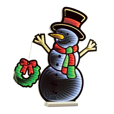Melrose International Snowman And Wreath Ekkolight 23.5"h - White, Red, Green