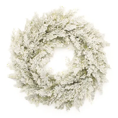 Melrose International Snowy Flocked Pine Wreath 24"d - White, Green