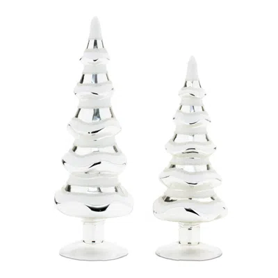 Melrose International Snowy Glass Pine Tree (set Of 2) - Silver, White