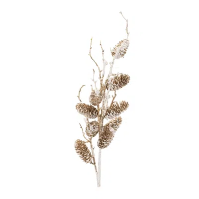 Melrose International Snowy Glittered Pinecone Twig Spray (set Of 4) - Gold, White