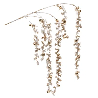 Melrose International Snowy Hanging Pine Bell Branch (set Of 2) - Gold, White