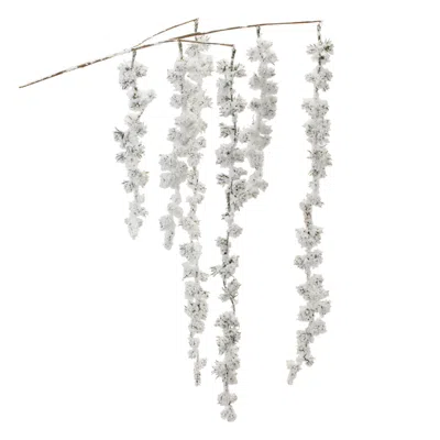 Melrose International Snowy Hanging Pine Cluster Branch (set Of 2) - White, Green