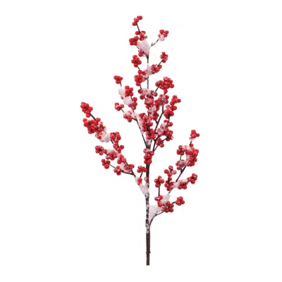 Melrose International Snowy Winter Berry Branch (set Of 4) - Red, White