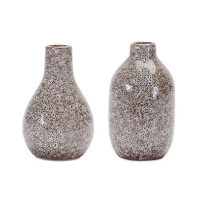 Melrose International Speckled Ceramic Bottle Vase (set Of 4) - Gray, Brown