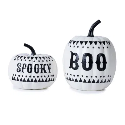 Melrose International Spooky And Boo Pumpkin (set Of 2) - White, Black In Multi