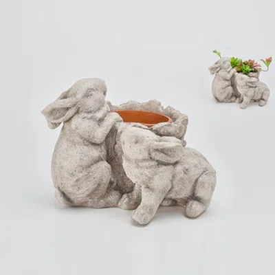 Melrose International Stone Garden Rabbit Planter 14.5"l - Brown