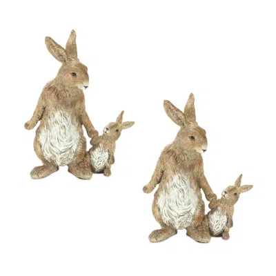 Melrose International Stone Mother Rabbit And Baby Bunny Figurine (set Of 2) - Brown