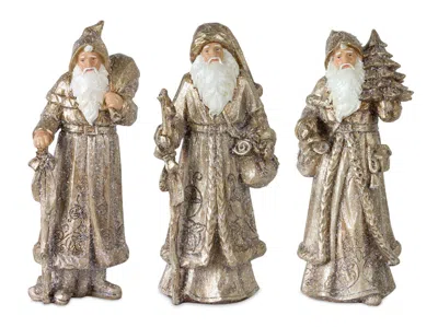 Melrose International Stone Woodland Santa With Gold Finish (set Of 3) - White; Gold; Champagne In Multi