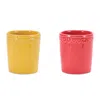 Melrose International Stoneware Bud Vase (set Of 2) - Yellow, Pink