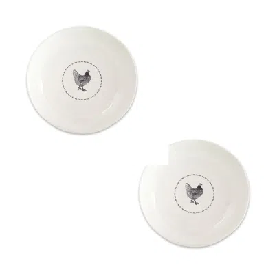 Melrose International Stoneware Farmhouse Chicken Platter (set Of 2) - White, Black