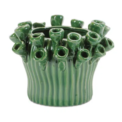 Melrose International Storeware Bud Vase With Floral Accent (set Of 2) - Green