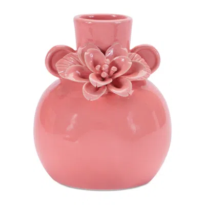 Melrose International Storeware Bud Vase With Floral Accent (set Of 2) - Pink
