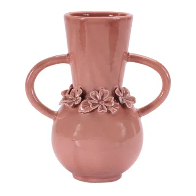 Melrose International Storeware Vase With Floral Accent (set Of 2) - Pink