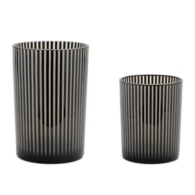 Melrose International Striped Glass Candle Holder (set Of 2) - Black